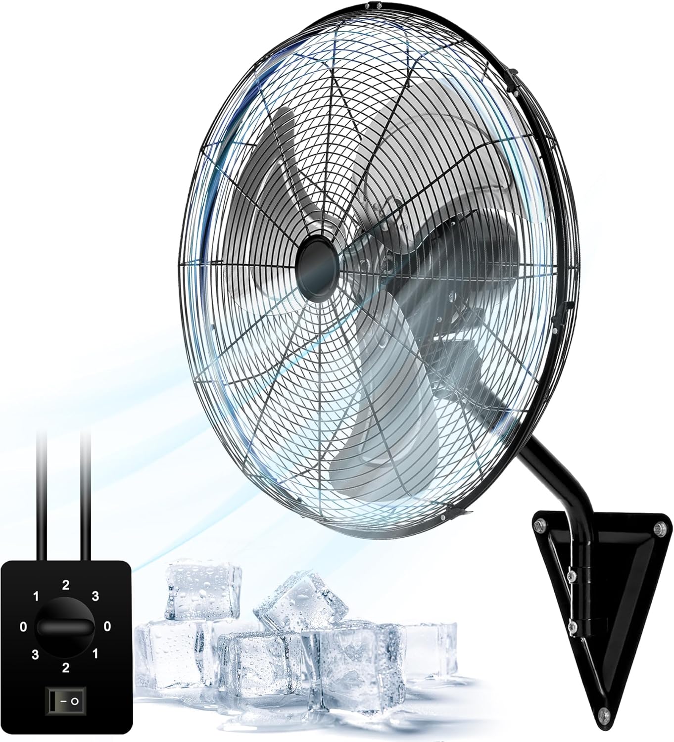 20" Wall Mount Fan 7000 CFM High Velocity Wall Industrial Fan 120° Oscillating Fans 3-Speed for Household, Commercial Use - ETL Listed, Black