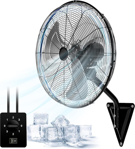20" Wall Mount Fan 7000 CFM High Velocity Wall Industrial Fan 120° Oscillating Fans 3-Speed for Household, Commercial Use - ETL Listed, Black
