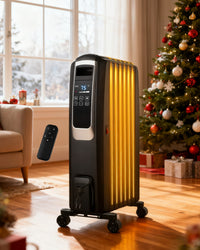 Oil Filled Radiator Heater, Electric Radiant Heaters for Indoor Use Large Room, Portable Space Heater with ECO Mode, Quiet Heating with Remote Control, 24H Timer, Tip-over & Overheat Protection