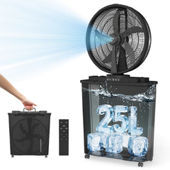 TMYWTRS 20" Large Misting Bucket Fan, Outdoor Rechargeable Camping Mist Fan | 25L Retractable Oscillating Mister Fan with Remote, Ice Cooling Fan with LED Light for Patio, Fishing, Golf, Traveling