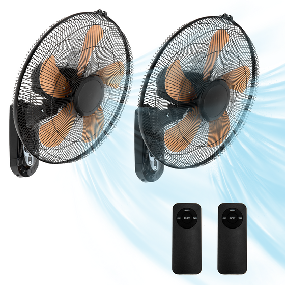 2 Pack Wall Mount Fan with Remote Control Wall Mounted Oscillating Fan with 3 Speed Settings,18in Adjustable Tilt and Timing for Bedroom 16in Metal Fans Blade