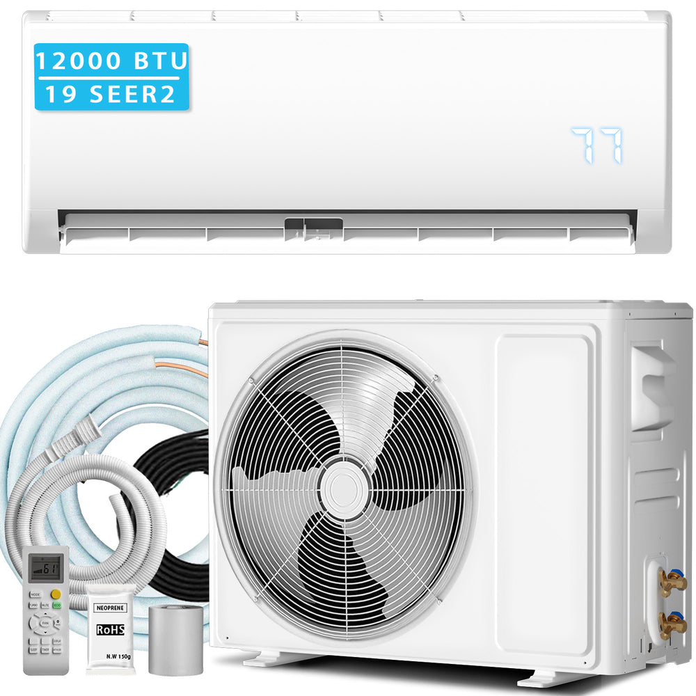 12000 BTU Mini Split Air Conditioner & Heater, 19 SEER2 115V Energy Efficient Ductless Wall-Mounted AC Unit Covers Up to 750 Sq. Ft, Remote Control
