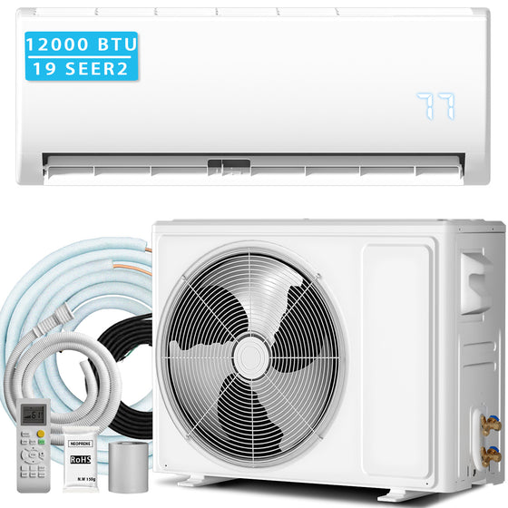12000 BTU Mini Split Air Conditioner & Heater, 19 SEER2 115V Energy Efficient Ductless Wall-Mounted AC Unit Covers Up to 750 Sq. Ft, Remote Control