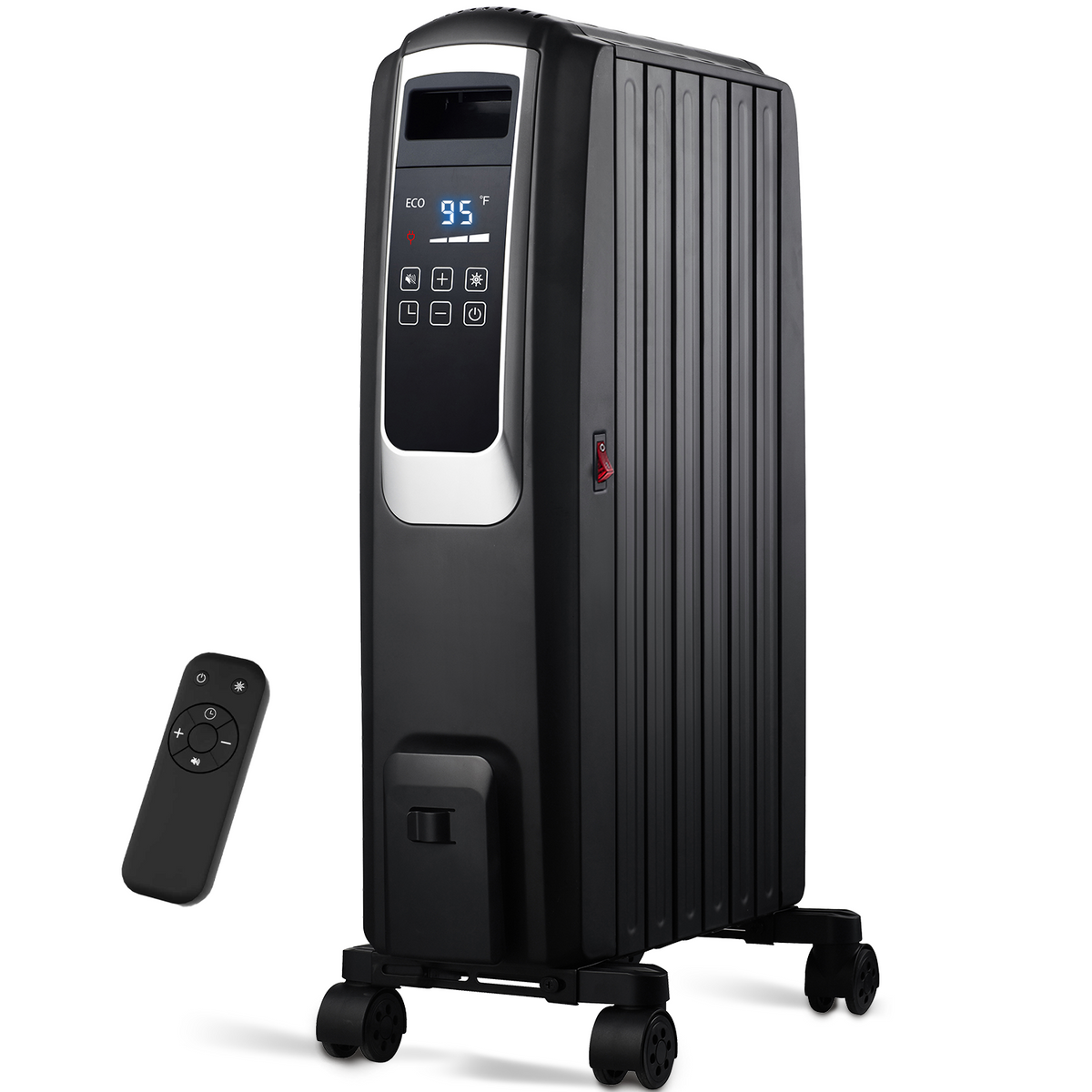 1500W Electric Oil Filled Radiator, 26" Durable Steel Radiator Heater, Oil Filled Heater with Remote Control, ECO & Silent Mode, 24H Timer, Overheat & Tip-Over Protection