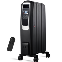 1500W Electric Oil Filled Radiator, 26" Durable Steel Radiator Heater, Oil Filled Heater with Remote Control, ECO & Silent Mode, 24H Timer, Overheat & Tip-Over Protection
