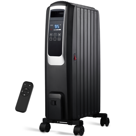 1500W Electric Oil Filled Radiator, 26" Durable Steel Radiator Heater, Oil Filled Heater with Remote Control, ECO & Silent Mode, 24H Timer, Overheat & Tip-Over Protection