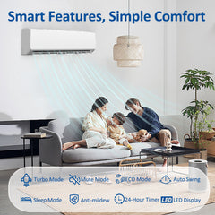 18000 BTU Mini Split Air Conditioner & Heater, 19 SEER2 230V WIFI Enabled Ductless Wall-Mounted AC Unit Covers Up to 1050 Sq.Ft, APP & Remote Control