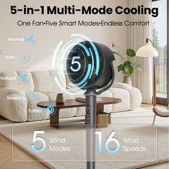 Pedestal Fan with 37"-46" Adjusted, Quiet Standing Fan for Home Bedroom, 120°+120° Smart 3D Oscillating Floor Fan, 16 Speeds, 4 Wind Modes, Screen-Off, Child Lock, 12H Timer
