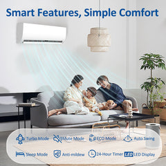 12000 BTU Mini Split Air Conditioner & Heater, 19 SEER2 230V Energy Efficient Ductless Wall-Mounted AC Unit Covers Up to 850 Sq.Ft, Remote Control