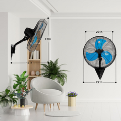 Wall Mount Fan 7000 CFM High Velocity Industrial 22 Inch Heavy Duty Fan with 3-Speed Oscillating Commercial Use for Warehouse, Garage, Factory, Blue