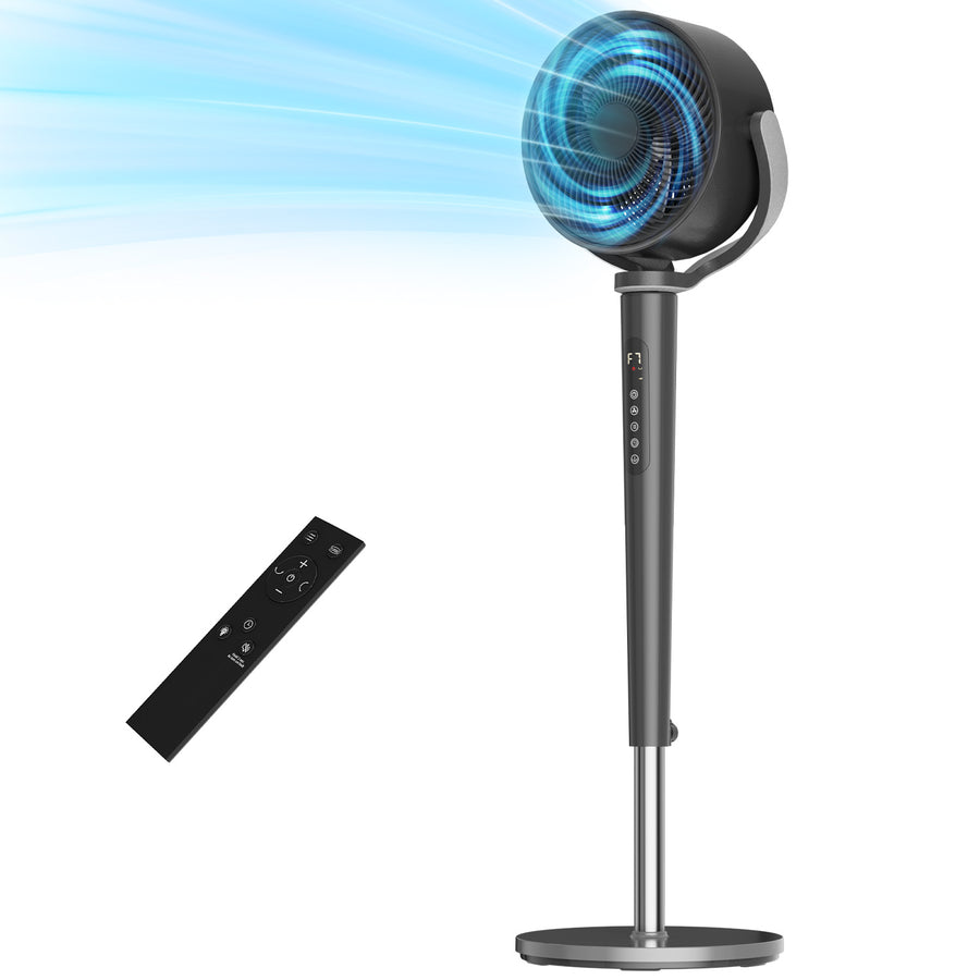 Pedestal Fan with 37"-46" Adjusted, Quiet Standing Fan for Home Bedroom, 120°+120° Smart 3D Oscillating Floor Fan, 16 Speeds, 4 Wind Modes, Screen-Off, Child Lock, 12H Timer