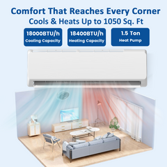 18000 BTU Mini Split Air Conditioner & Heater, 19 SEER2 230V WIFI Enabled Ductless Wall-Mounted AC Unit Covers Up to 1050 Sq.Ft, APP & Remote Control
