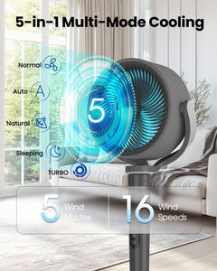 Pedestal Fan for Bedroom, 120° Oscillating Standing Fan with Remote, 23dB Quiet DC Motor Floor Fans for Room, 16 Speeds & 5 Modes, 120 ft Air Circulation, Adjustable Height 37"-46", 12H Timer