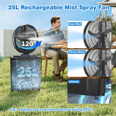 TMYWTRS 20" Large Misting Bucket Fan, Outdoor Rechargeable Camping Mist Fan | 25L Retractable Oscillating Mister Fan with Remote, Ice Cooling Fan with LED Light for Patio, Fishing, Golf, Traveling