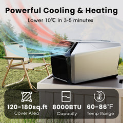 8000BTU Portable Air Conditioner,Portable Ac Unit with Heat,Cooling,Dry,Sleep & Fan Mode 5-In-1,Remote Control,24h Timer for Tent,Camping,Cars,Rvs