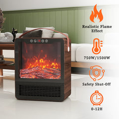 Portable Electric Fireplace Space Heater with 3D Flame Effect, Remote Control, Indoor Heater for Bedroom & Living Room
