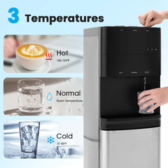Bottom Load Hot & Cold Water Dispenser with Compressor Cooling, Stainless Steel Body & Aluminum Motor, High Dispensing Area, Safety Lock