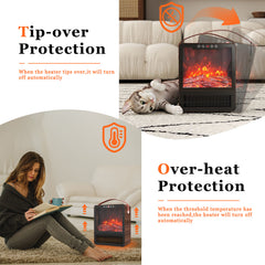 Portable Electric Fireplace Space Heater with 3D Flame Effect, Remote Control, Indoor Heater for Bedroom & Living Room