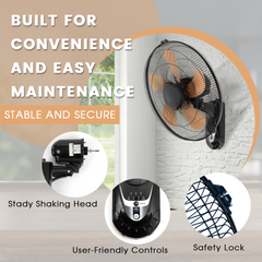 2 Pack Wall Mount Fan with Remote Control Wall Mounted Oscillating Fan with 3 Speed Settings,18in Adjustable Tilt and Timing for Bedroom 16in Metal Fans Blade
