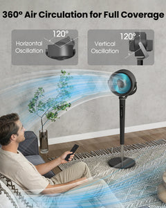 Pedestal Fan for Bedroom, 120° Oscillating Standing Fan with Remote, 23dB Quiet DC Motor Floor Fans for Room, 16 Speeds & 5 Modes, 120 ft Air Circulation, Adjustable Height 37"-46", 12H Timer