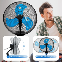 24” Wall Mount Fan 8000 CFM High Velocity Industrial Heavy Duty Fan with 3-Speed Oscillating Commercial Use for Warehouse, Garage, Factory, Blue