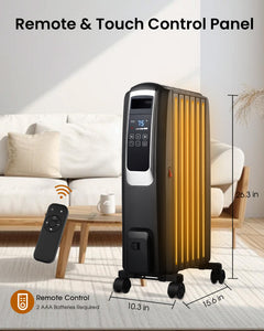 Oil Filled Radiator Heater, Electric Radiant Heaters for Indoor Use Large Room, Portable Space Heater with ECO Mode, Quiet Heating with Remote Control, 24H Timer, Tip-over & Overheat Protection
