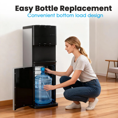Bottom Load Hot & Cold Water Dispenser with Compressor Cooling, Stainless Steel Body & Aluminum Motor, High Dispensing Area, Safety Lock