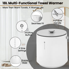 18L Towel Warmers for Bathroom with 15/30/45/60 Appointment & Timing,Portable Handle Spa Towel Warmers Ideal Gifts for Family & Friends, Grey