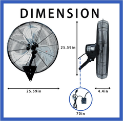 24 Inch Wall Mount Fan Oscillating Wall Fan High Velocity Heavy Duty 3-Speed Pro Metal Fans for Garage, Workhouse, Greenhouse, Farm, Shop, Industrial Use