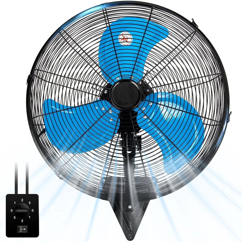 24” Wall Mount Fan 8000 CFM High Velocity Industrial Heavy Duty Fan with 3-Speed Oscillating Commercial Use for Warehouse, Garage, Factory, Blue