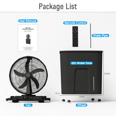 TMYWTRS 20" Large Misting Bucket Fan, Outdoor Rechargeable Camping Mist Fan | 25L Retractable Oscillating Mister Fan with Remote, Ice Cooling Fan with LED Light for Patio, Fishing, Golf, Traveling