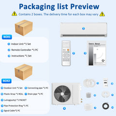 12000 BTU Mini Split Air Conditioner & Heater, 19 SEER2 115V Energy Efficient Ductless Wall-Mounted AC Unit Covers Up to 750 Sq. Ft, Remote Control