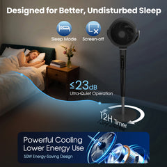 Pedestal Fan with 37"-46" Adjusted, Quiet Standing Fan for Home Bedroom, 120°+120° Smart 3D Oscillating Floor Fan, 16 Speeds, 4 Wind Modes, Screen-Off, Child Lock, 12H Timer