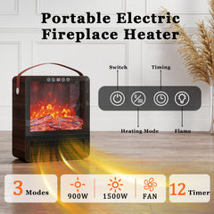 Portable Electric Fireplace Space Heater with 3D Flame Effect, Remote Control, Indoor Heater for Bedroom & Living Room