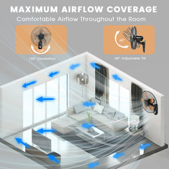 2 Pack Wall Mount Fan with Remote Control Wall Mounted Oscillating Fan with 3 Speed Settings,18in Adjustable Tilt and Timing for Bedroom 16in Metal Fans Blade