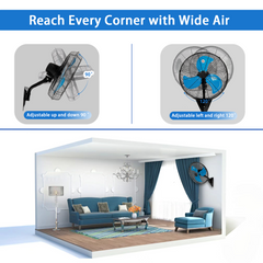 Wall Mount Fan 7000 CFM High Velocity Industrial 22 Inch Heavy Duty Fan with 3-Speed Oscillating Commercial Use for Warehouse, Garage, Factory, Blue