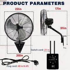 TMWINGS 20 Inch Wall Mount Fan Oscillating, High Velocity Industrial Wall Fans