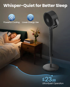Pedestal Fan for Bedroom, 120° Oscillating Standing Fan with Remote, 23dB Quiet DC Motor Floor Fans for Room, 16 Speeds & 5 Modes, 120 ft Air Circulation, Adjustable Height 37"-46", 12H Timer