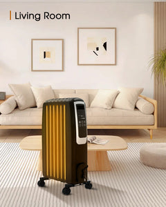 Oil Filled Radiator Heater, Electric Radiant Heaters for Indoor Use Large Room, Portable Space Heater with ECO Mode, Quiet Heating with Remote Control, 24H Timer, Tip-over & Overheat Protection