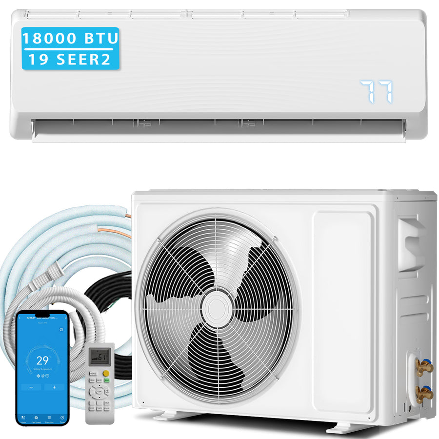 18000 BTU Mini Split Air Conditioner & Heater, 19 SEER2 230V WIFI Enabled Ductless Wall-Mounted AC Unit Covers Up to 1050 Sq.Ft, APP & Remote Control