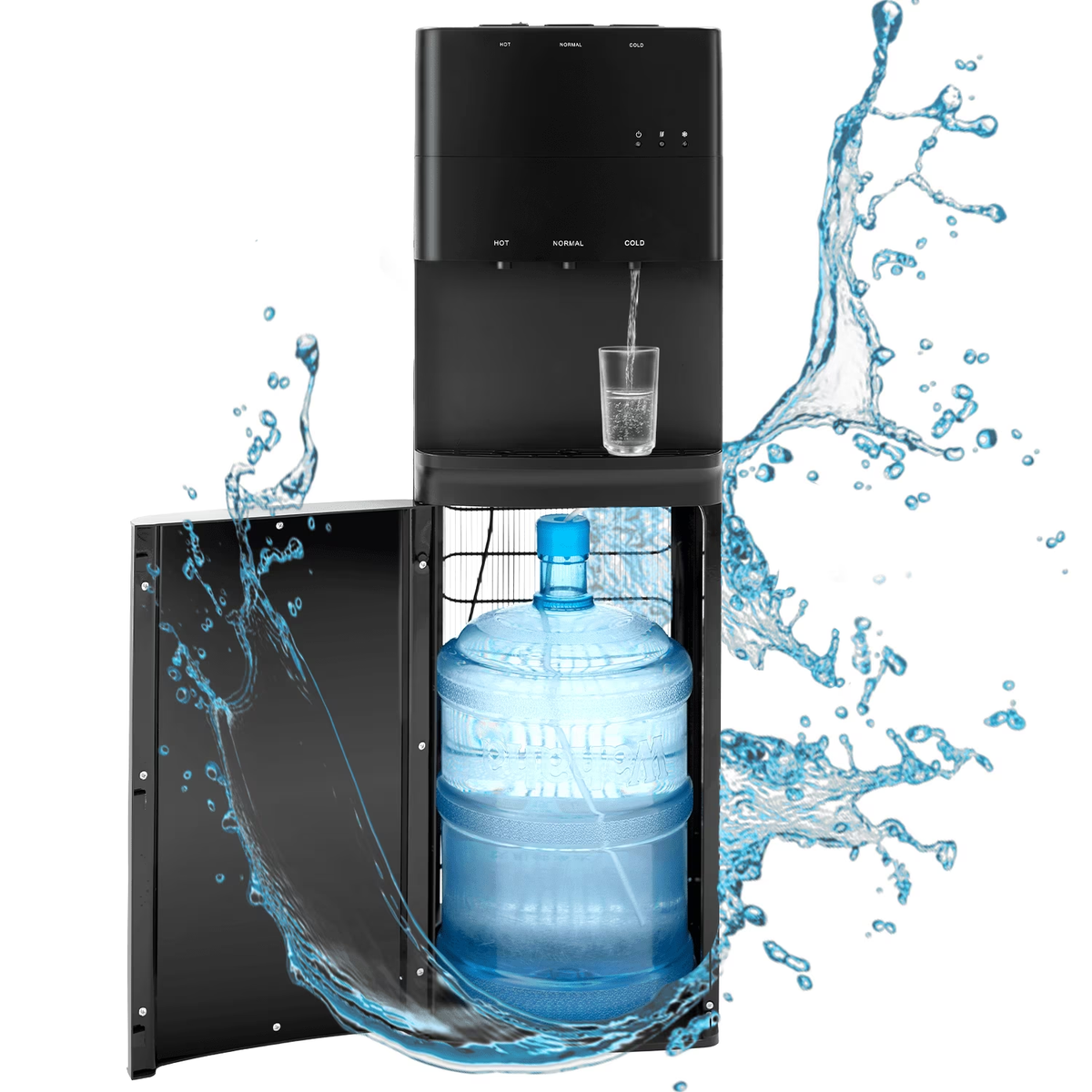 Bottom Load Hot & Cold Water Dispenser with Compressor Cooling, Stainless Steel Body & Aluminum Motor, High Dispensing Area, Safety Lock