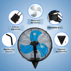 24” Wall Mount Fan 8000 CFM High Velocity Industrial Heavy Duty Fan with 3-Speed Oscillating Commercial Use for Warehouse, Garage, Factory, Blue